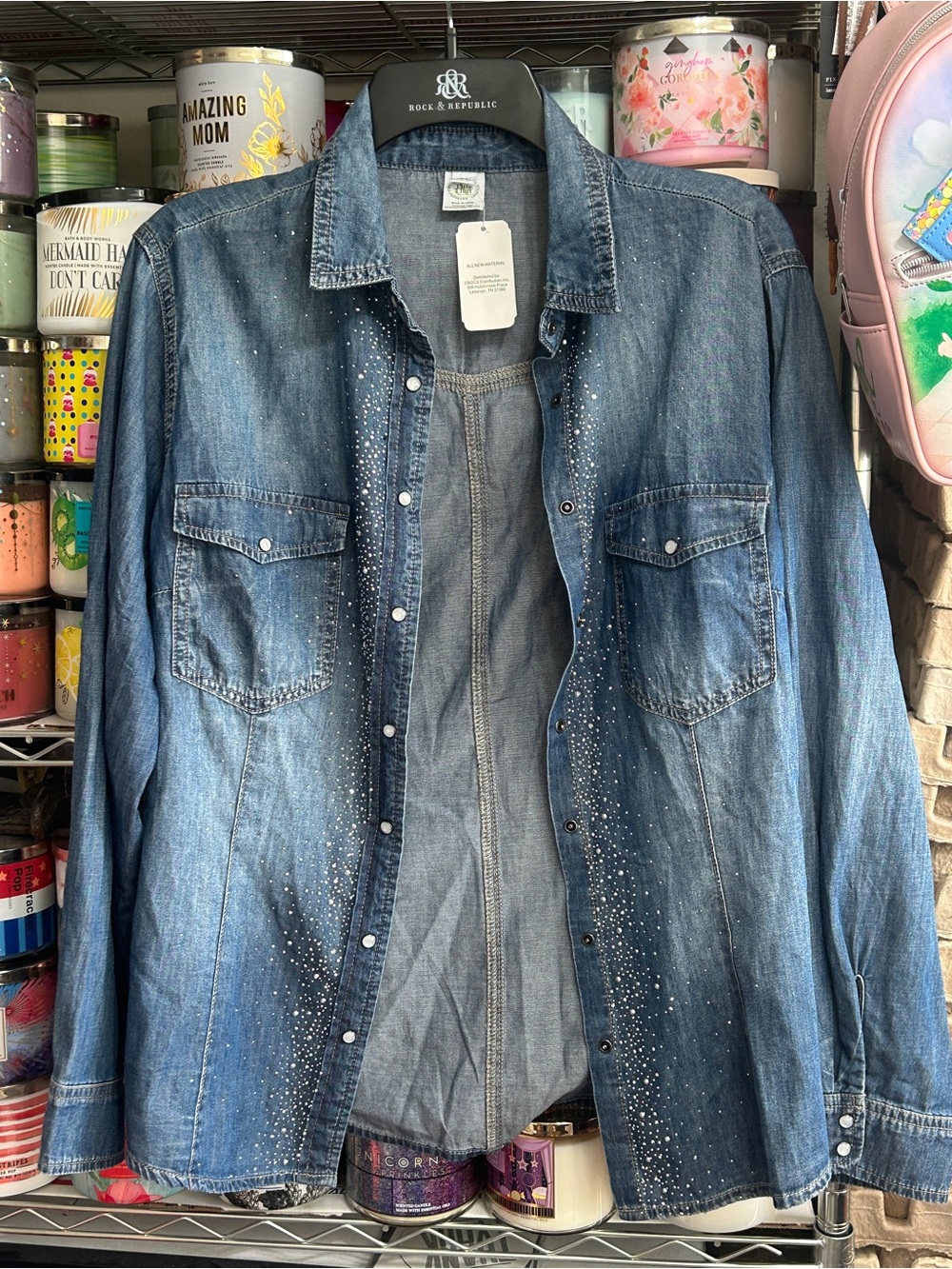 Denim Bling Button down Top